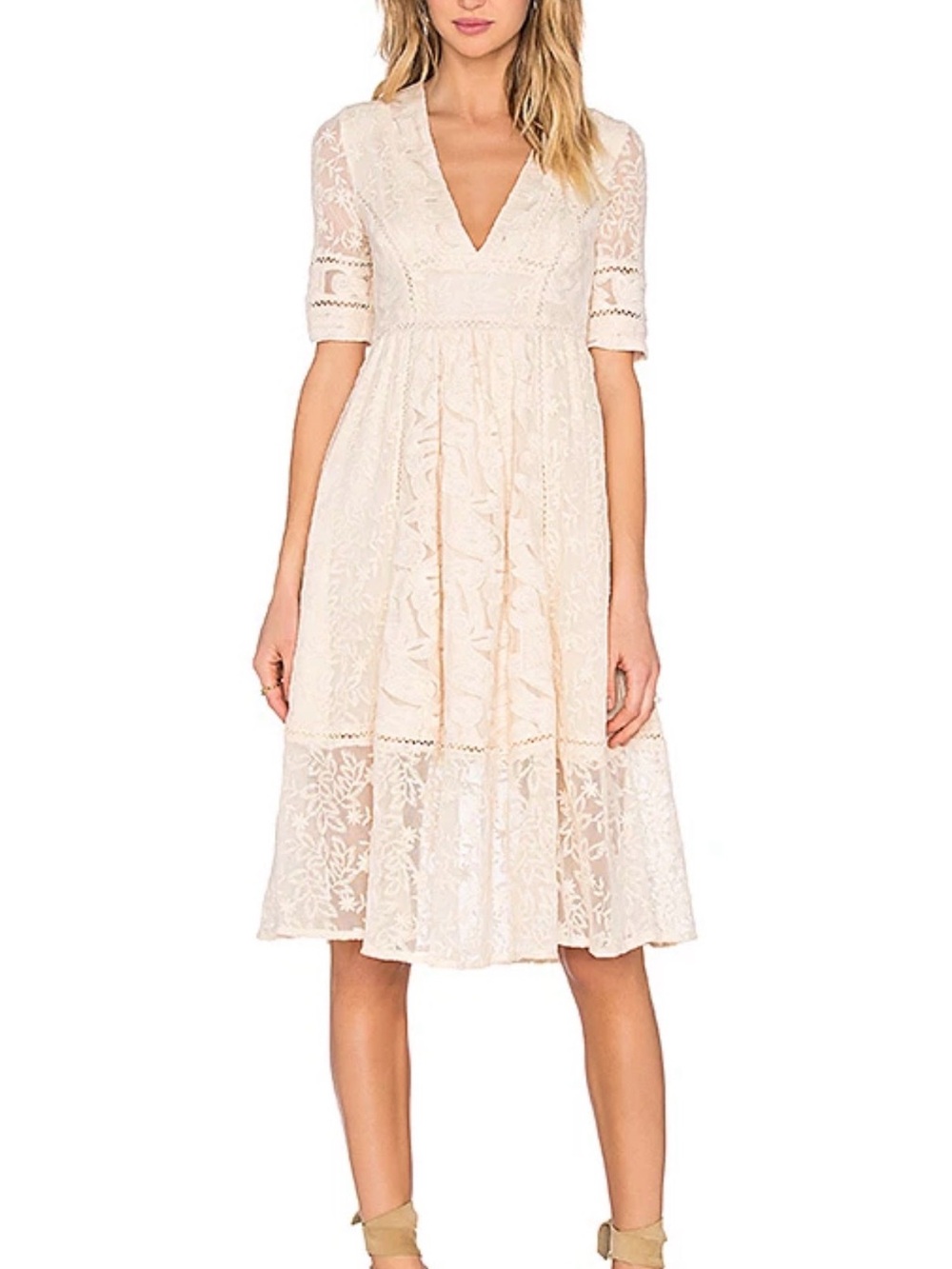 Free People Mountain Laurel Cream Lace V-Neck Midi Dress Like New Boho Bridal